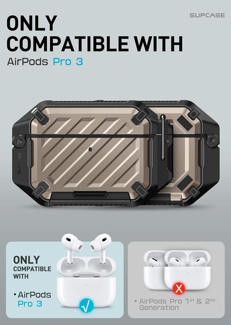 SupCase for AirPods Pro 3 Case with Lock & Carabiner, [IP68 Waterproof] [Military-Grade Protection] [Supports Wireless Charging] Anti-Scratch Hard Shell Cover for AirPods Pro 3rd Gen, Desert - Image 2